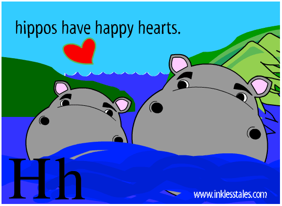Hh: Hippos have happy hearts