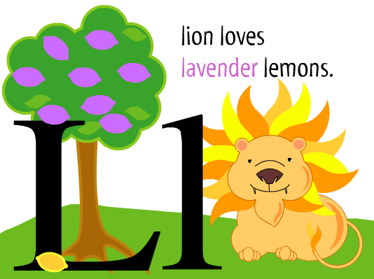 Ll: Lions love lavender lemons
