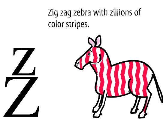 Zz: zig-zag zebra with zillions of color stripes