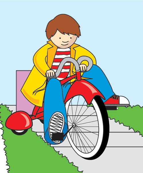 Boy on red tricycle
